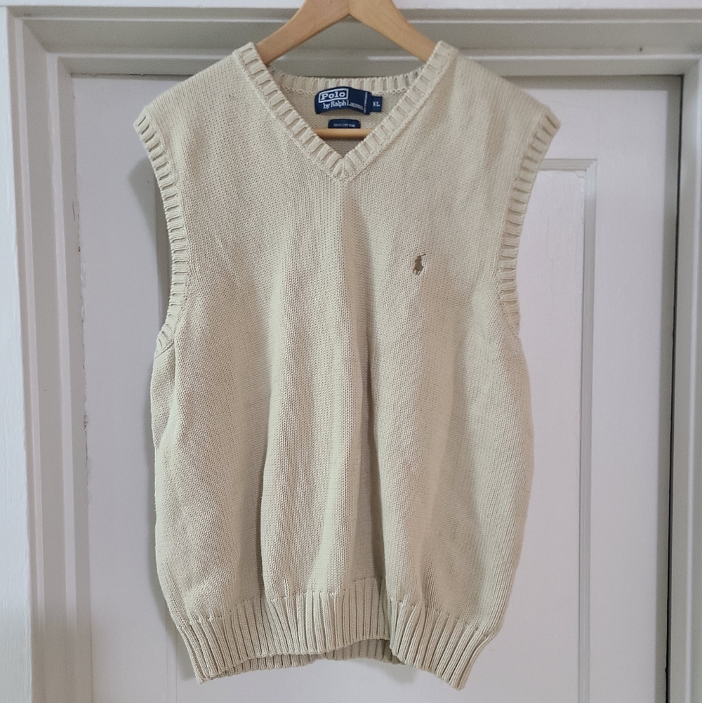 Polo by Ralph Lauren Men's V-Neck Sweater Vest in Cream XL Mature